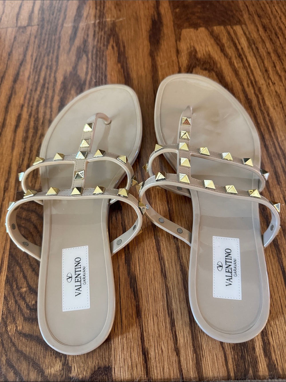 Valentino Garavani Beige Jelly Rockstud Slide Sandals